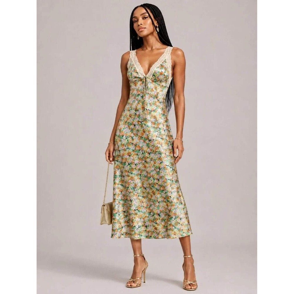 Wild Fable Floral Lace Satin Slip Dress Size Medium